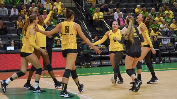 Team celebration vs Penn State (Oct. 18)