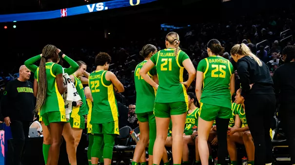 The Oregon women's basketball team takes on Stanford at Chase Center in San Francisco on Dec. 21, 2025.