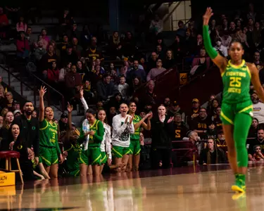 The Oregon women's basketball team takes on Minnesota at Williams Arena on Feb. 16, 2025.