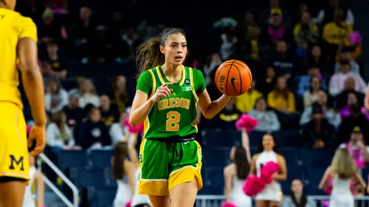 The Oregon women's basketball team takes on Michigan at Crisler Center on Feb. 2, 2025.