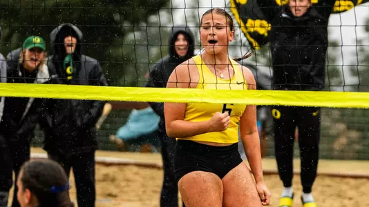 Liz Rossi, celebration vs Corban (Feb. 22)