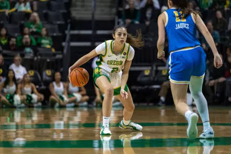 The Oregon women's basketball team takes on UCLA at Matthew Knight Arena on Feb. 9, 2025.