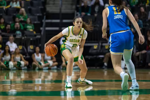 The Oregon women's basketball team takes on UCLA at Matthew Knight Arena on Feb. 9, 2025.