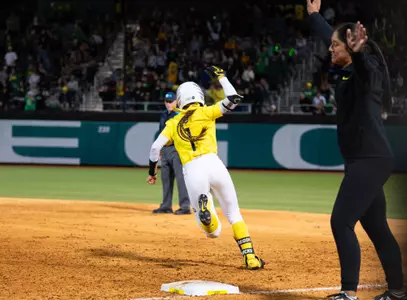 The Oregon Ducks take on the UCLA Bruins at Jane Sanders Stadium in Eugene, Oregon on April 18, 2025.