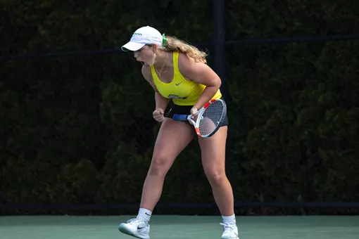 The Oregon women's tennis team takes on Nebraska on Senior Day at the UO Student Tennis Center on April. 20, 2025.