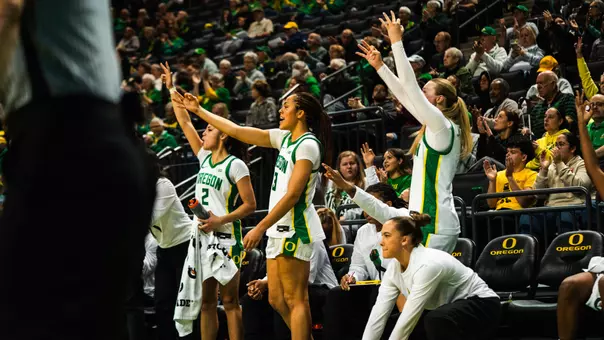 The Oregon women's basketball team takes on Northwestern at Matthew Knight Arena on Jan. 1, 2026.