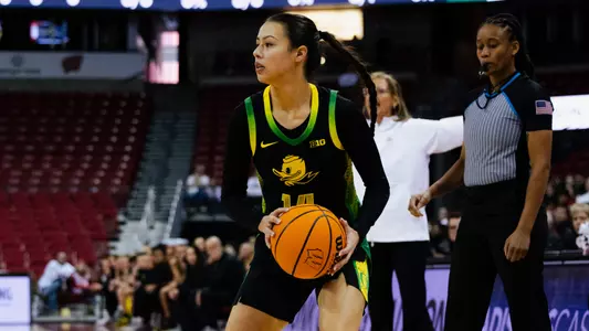 The Oregon women's basketball team takes on Wisconsin at Kohl Center in Madison, Wis. on Jan. 18, 2026.