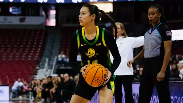 The Oregon women's basketball team takes on Wisconsin at Kohl Center in Madison, Wis. on Jan. 18, 2026.