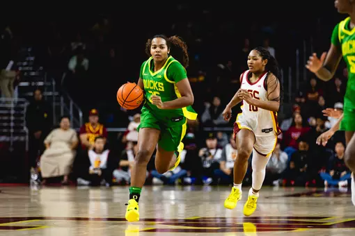 The Oregon women's basketball team takes on USC at Galen Center in Los Angeles on Jan. 6, 2026.