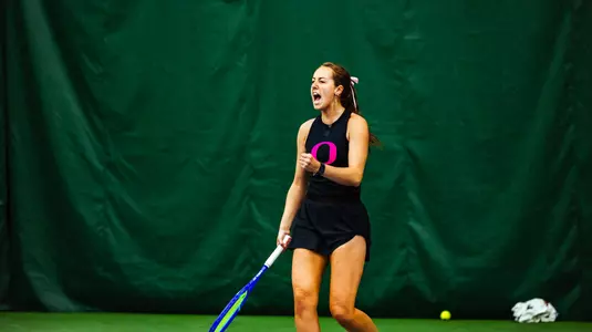 The Oregon women's tennis team takes on UC Riverside at the Student Tennis Center on Feb. 14, 2026.