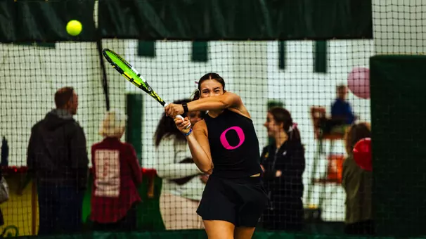 The Oregon women's tennis team takes on UC Riverside at the Student Tennis Center on Feb. 14, 2026.