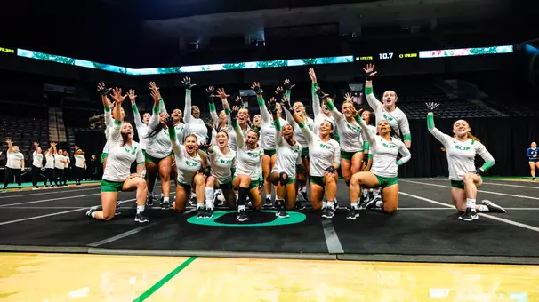 The Oregon Ducks acrobatics and tumbling team hosted the Quinnipiac Bobcats in their first home meet of the 2026 season on Saturday, Feb. 21 in Matthew Knight Arena.