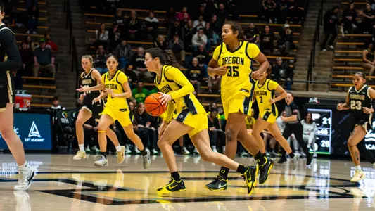 The Oregon women's basketball team takes on Purdue at Mackey Arena on West Lafayette, Ind., on Feb. 25, 2026.