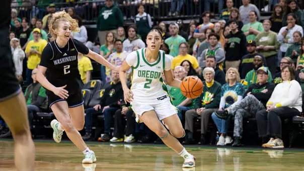 The Oregon women's basketball team takes on Washington on Senior Day at Matthew Knight Arena on March 1, 2026.