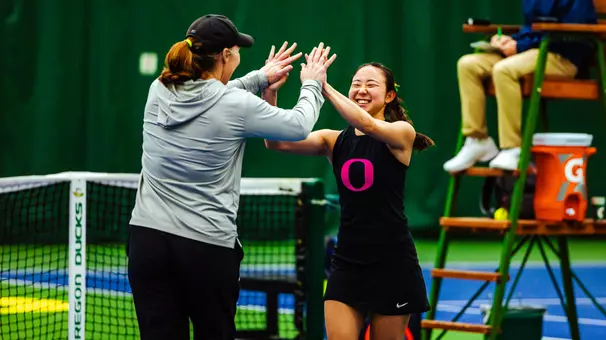 The Oregon women's tennis team takes on Washington State at the UO Student Tennis Center on March 13, 2026.