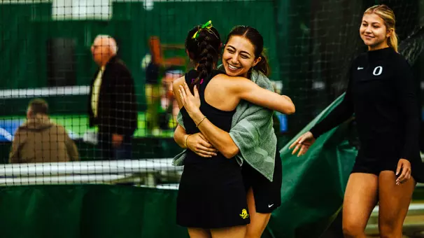 The Oregon women's tennis team takes on Washington State at the UO Student Tennis Center on March 13, 2026.