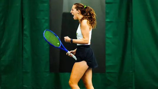 The Oregon women's tennis team takes on Washington at the UO Student Tennis Center on March 14, 2026.