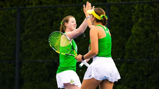 The Oregon women's tennis team takes on Northwestern at the UO Student Tennis Center on March 29, 2026.