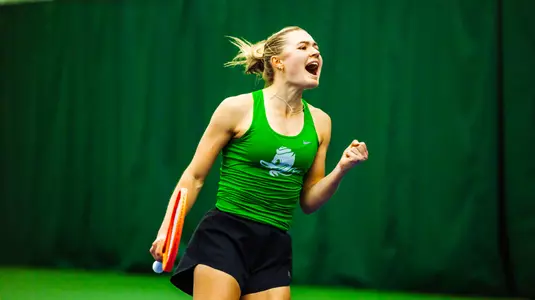 The Oregon women's tennis team takes on Rutgers at the UO Student Tennis Center on March 8, 2026.