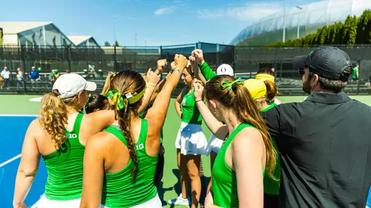 The Oregon women's tennis team takes on Wisconsin at the UO Student Tennis Center on April 10, 2026.