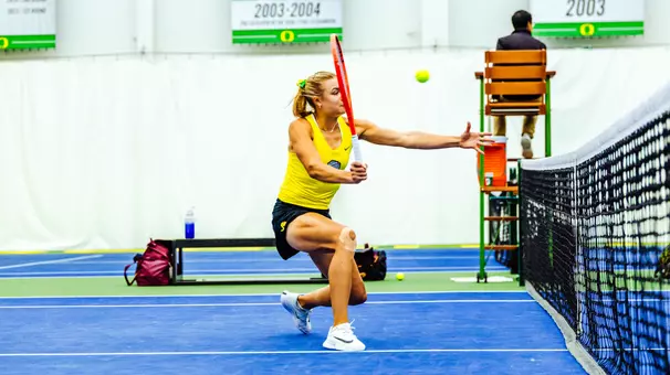 The Oregon women's tennis team takes on Minnesota at the UO Student Tennis Center on April 12, 2026.