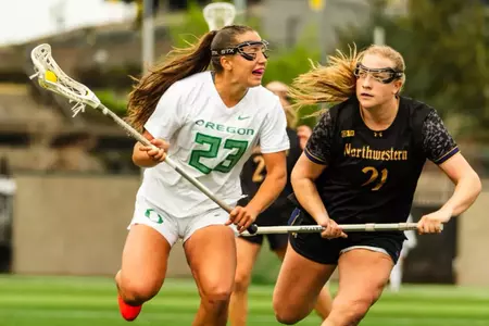 The Oregon women's lacrosse team took on #11 Northwestern on March 21, resulting in a 3-17 loss.