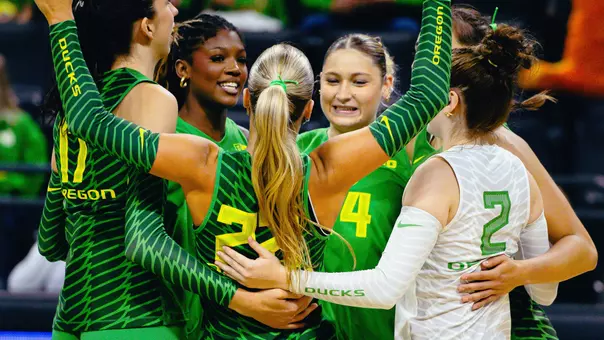 Team huddle celebration vs WSU (Sept. 6, 2026)