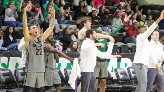Bench Celebration Post-Eduardo Placer Three vs. Radford 2nd Half 2024