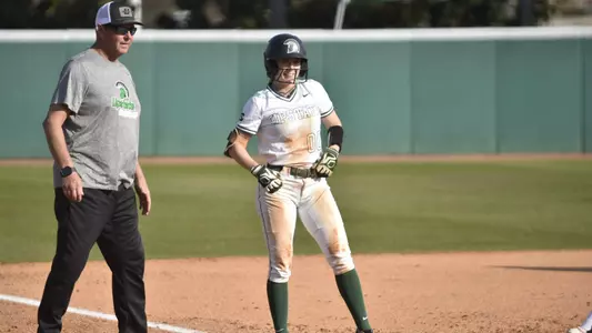 Abby Polk after a base hit