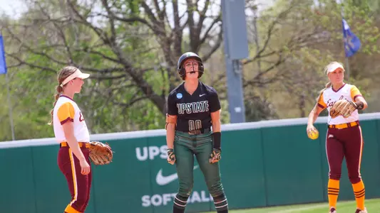 Abby Polk after a double to the outfield