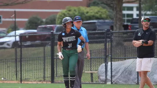 Taliyah Thomas after a base hit against Winthrop