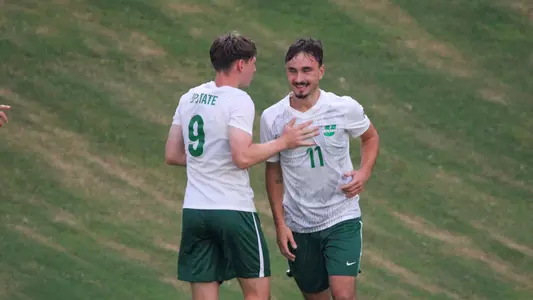 Lucas Bergfors and Oscar Kelly celebrating after a goal against GA State