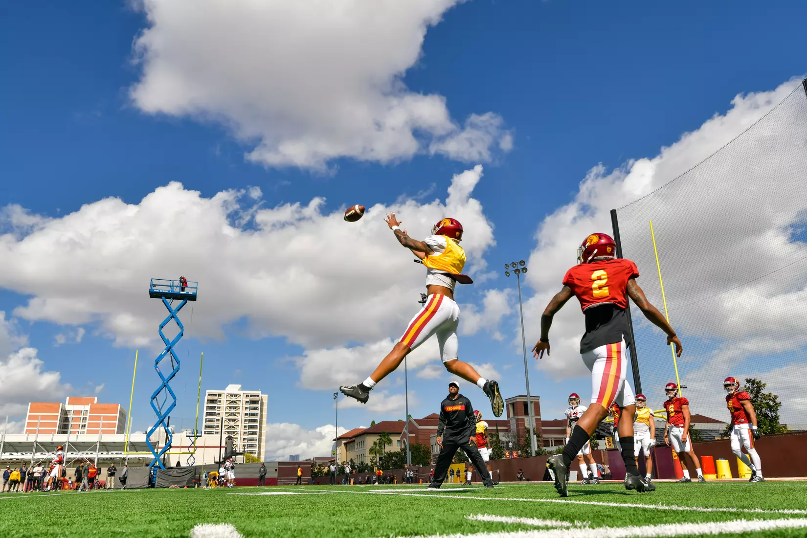 The USC Trojans hold their fifth spring football practice at Howard Jones Field on March 21, 2019.