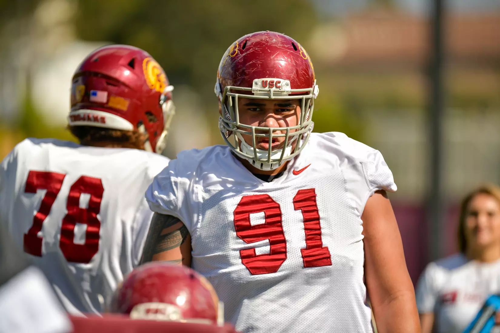 The USC Trojans hold their fifth spring football practice at Howard Jones Field on March 21, 2019.