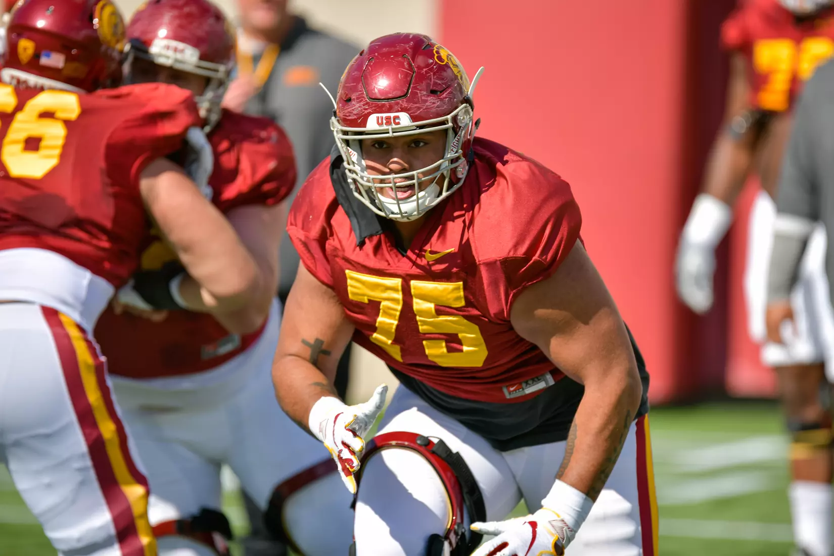 The USC Trojans hold their fifth spring football practice at Howard Jones Field on March 21, 2019.