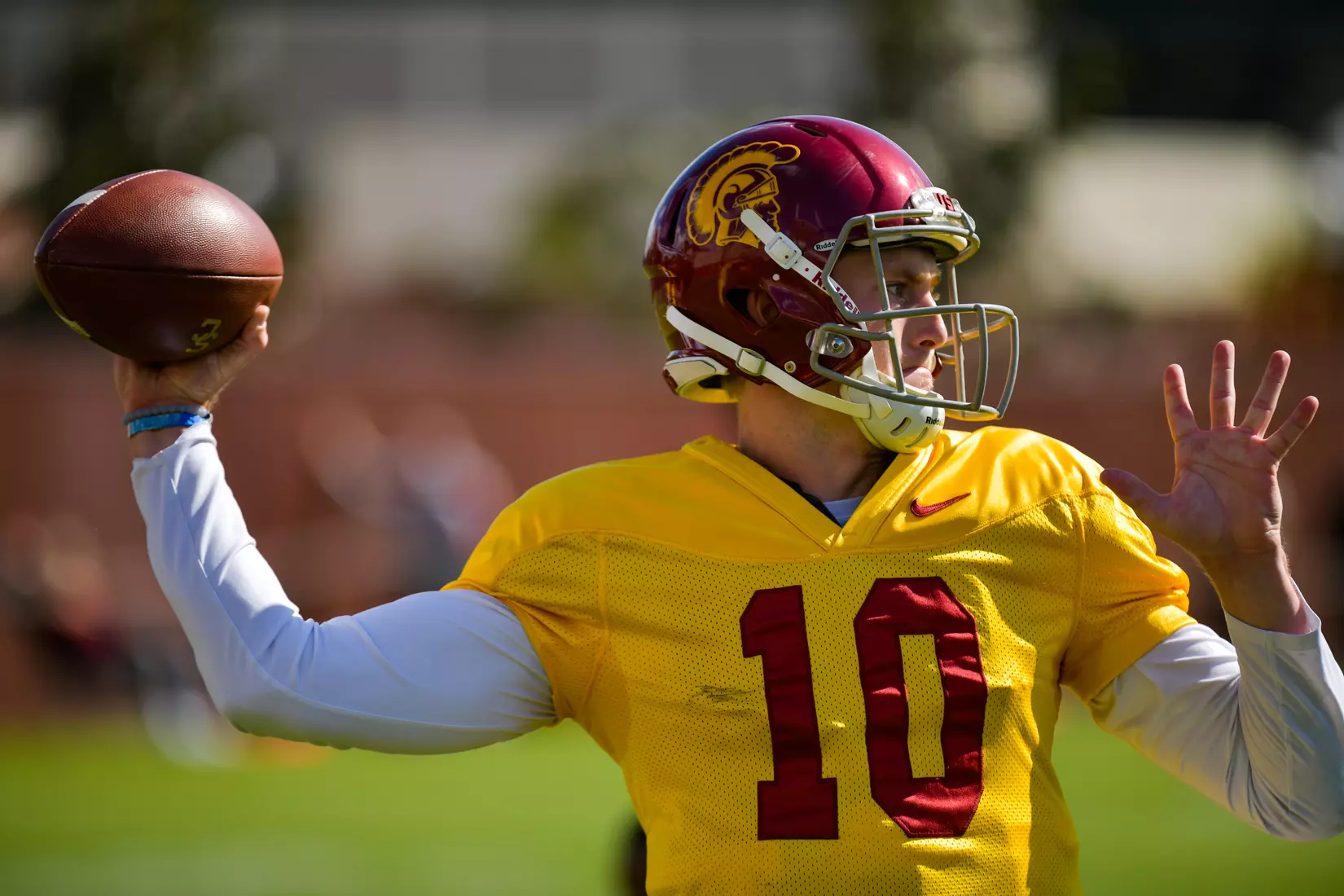 The USC Trojans hold their fifth spring football practice at Howard Jones Field on March 21, 2019.