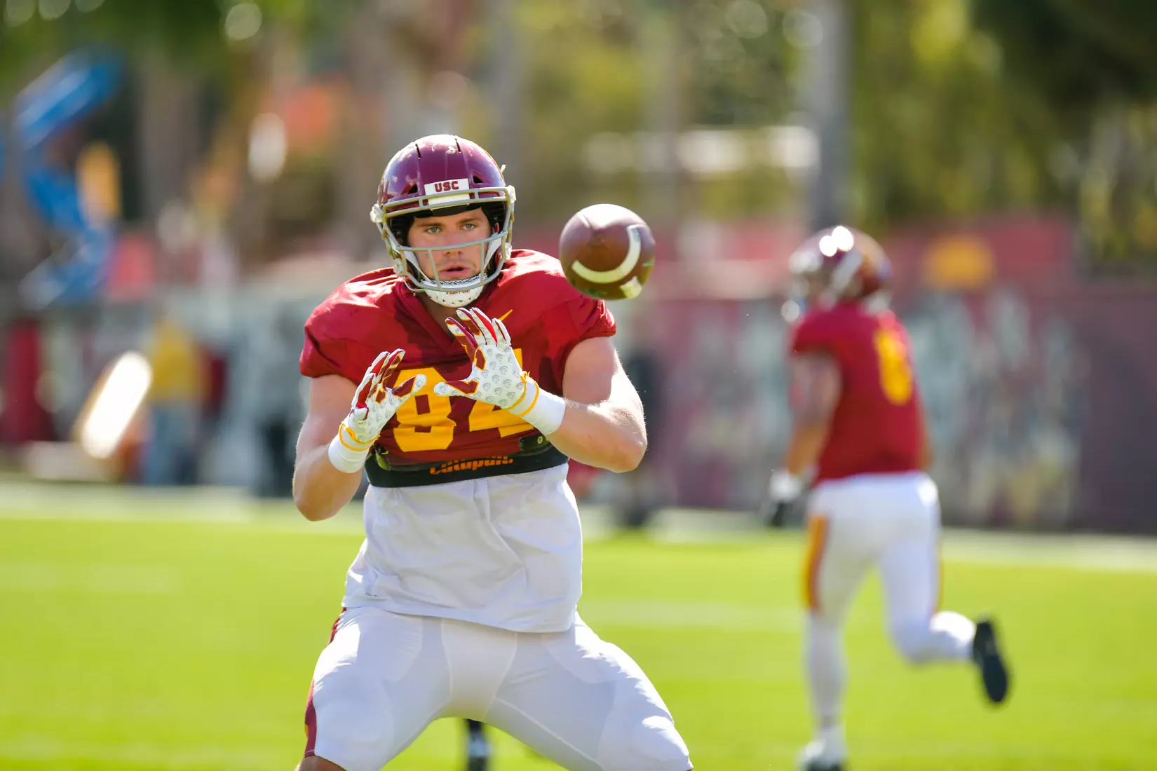 The USC Trojans hold their fifth spring football practice at Howard Jones Field on March 21, 2019.