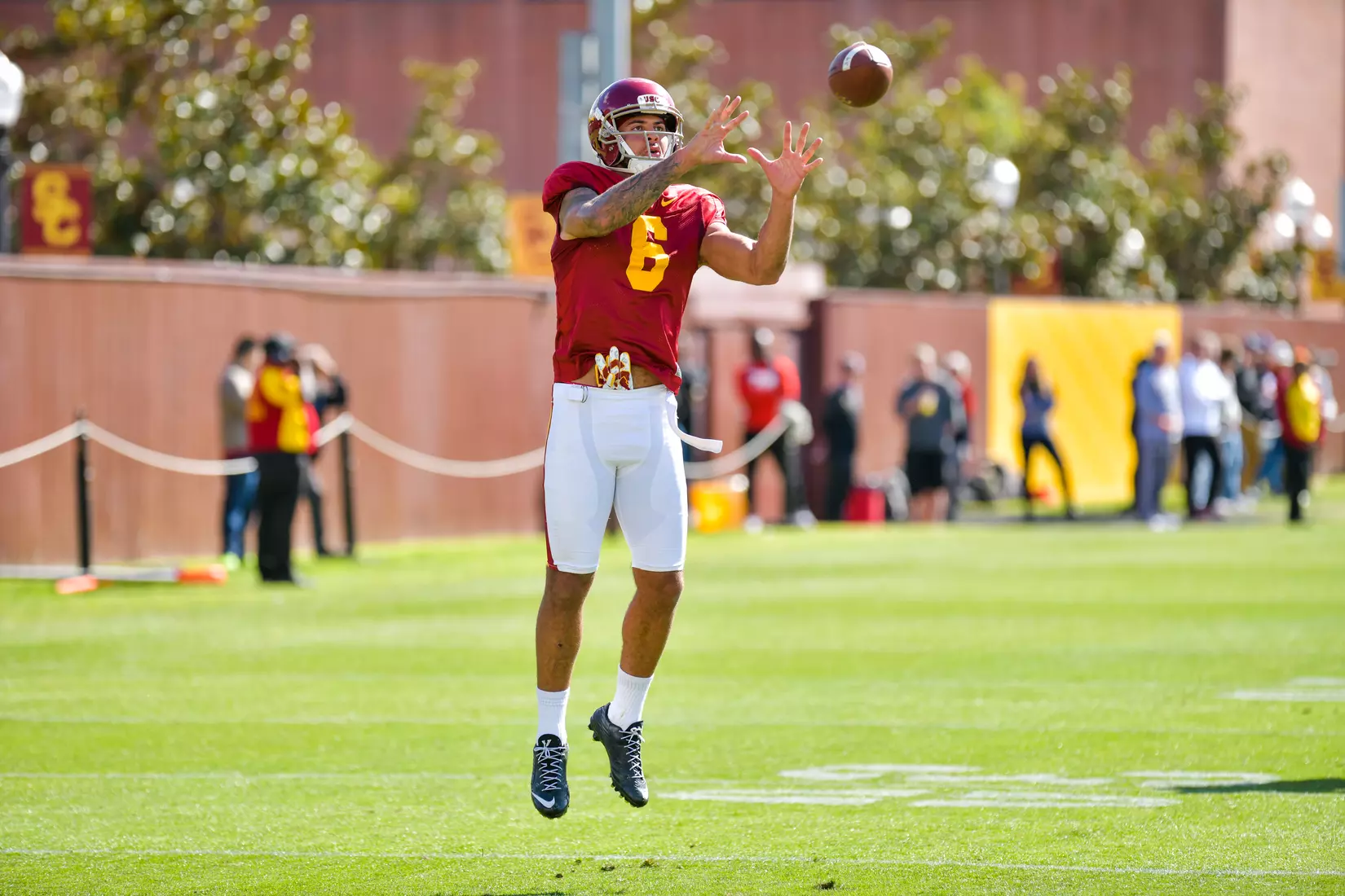 The USC Trojans hold their fifth spring football practice at Howard Jones Field on March 21, 2019.