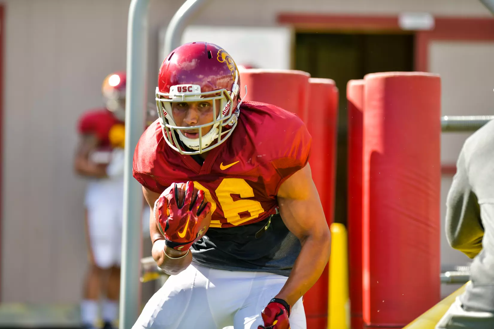 The USC Trojans hold their fifth spring football practice at Howard Jones Field on March 21, 2019.