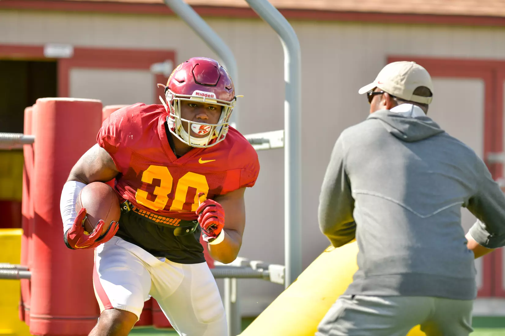 The USC Trojans hold their fifth spring football practice at Howard Jones Field on March 21, 2019.