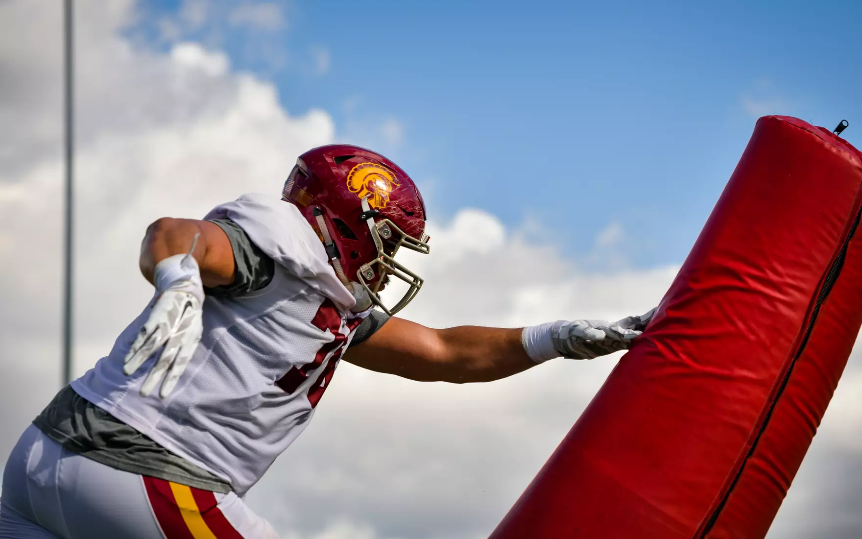 The USC Trojans hold their fifth spring football practice at Howard Jones Field on March 21, 2019.