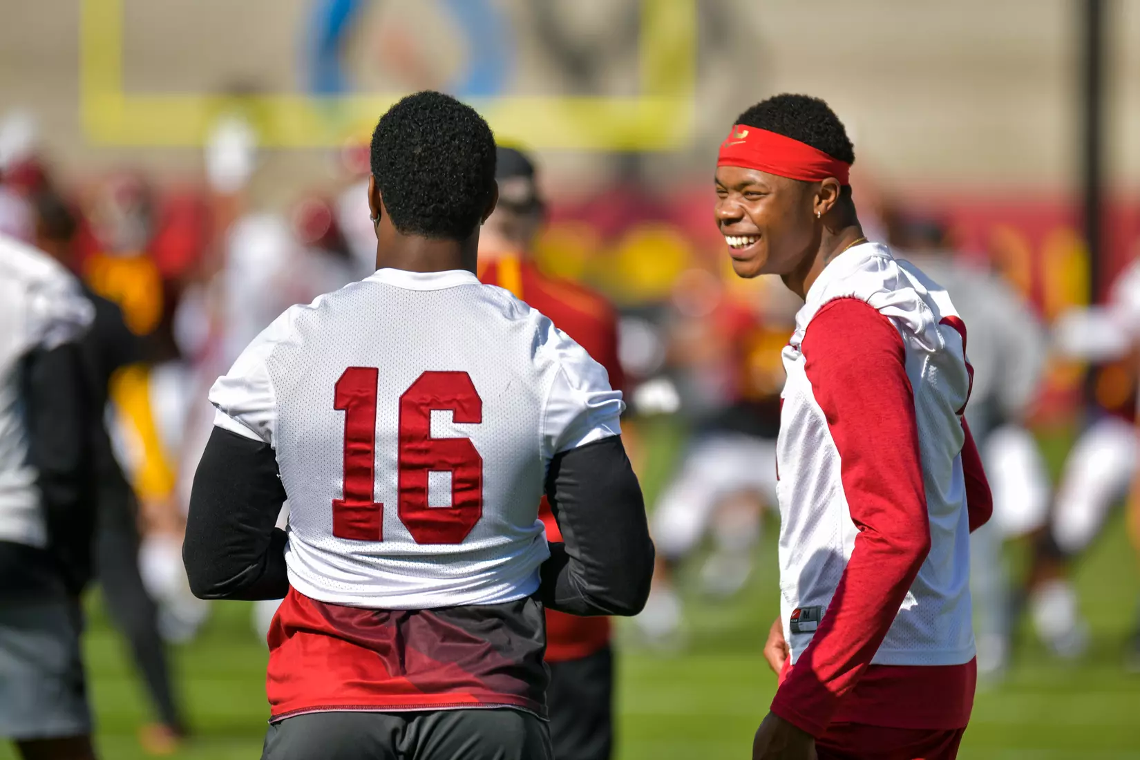 The USC Trojans hold their fifth spring football practice at Howard Jones Field on March 21, 2019.