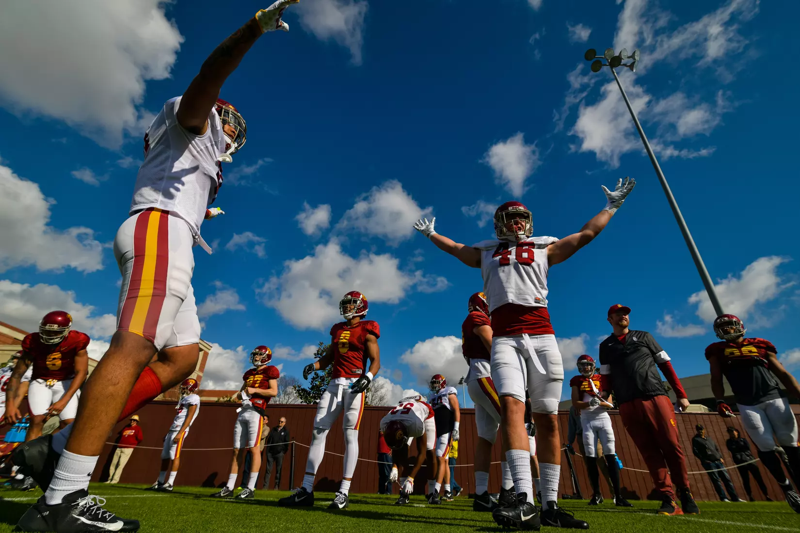 The USC Trojans hold their fifth spring football practice at Howard Jones Field on March 21, 2019.