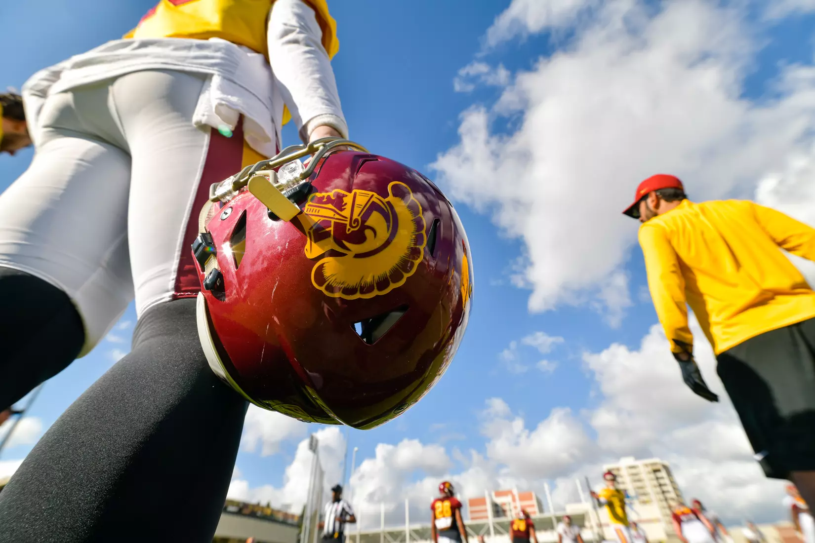 The USC Trojans hold their fifth spring football practice at Howard Jones Field on March 21, 2019.