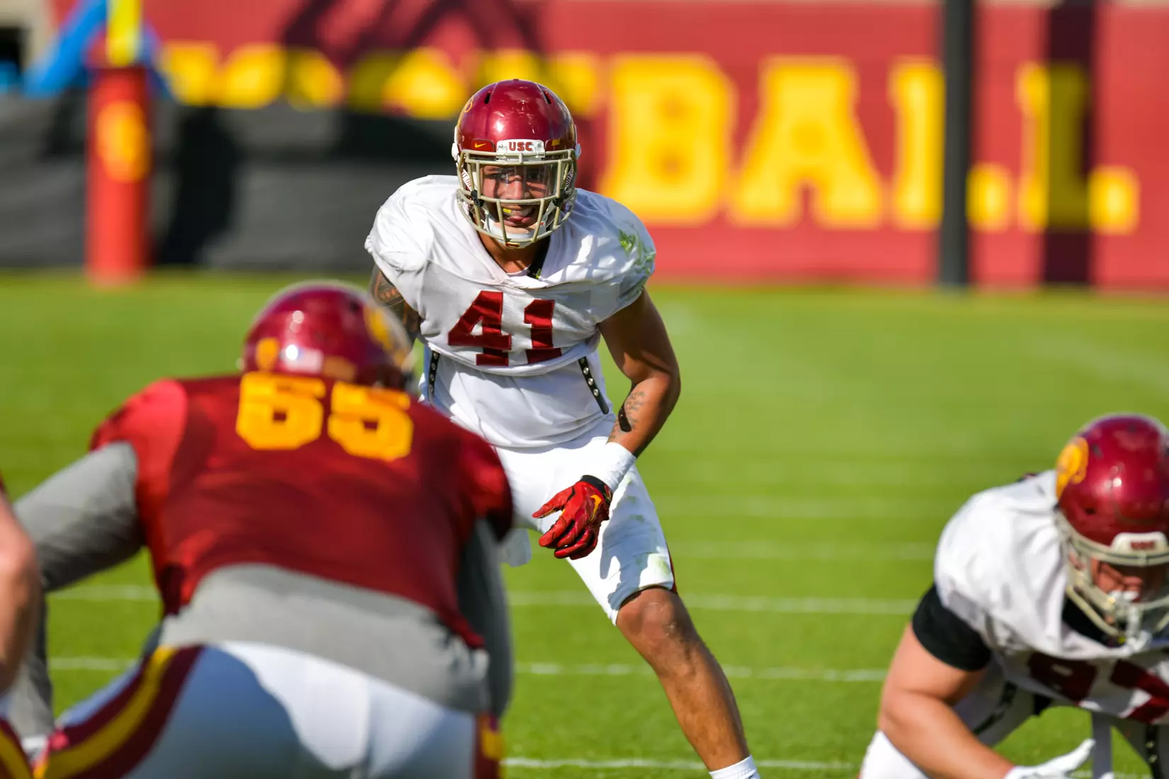 The USC Trojans hold their fifth spring football practice at Howard Jones Field on March 21, 2019.