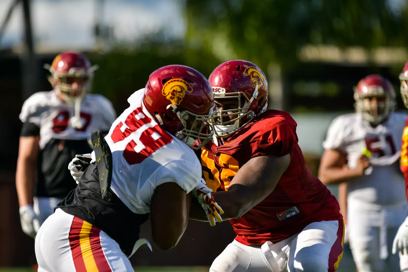 The USC Trojans hold their fifth spring football practice at Howard Jones Field on March 21, 2019.