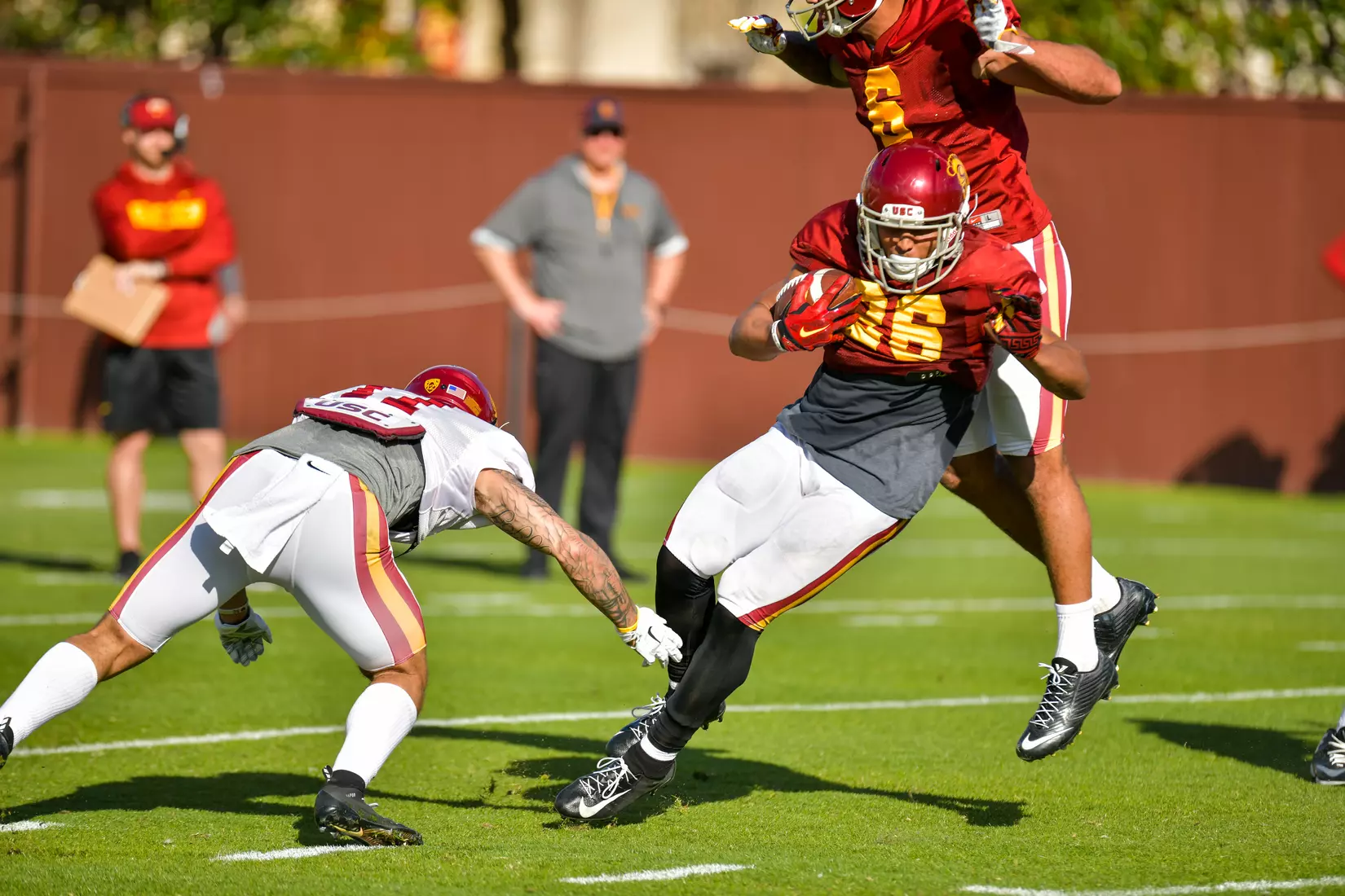 The USC Trojans hold their fifth spring football practice at Howard Jones Field on March 21, 2019.
