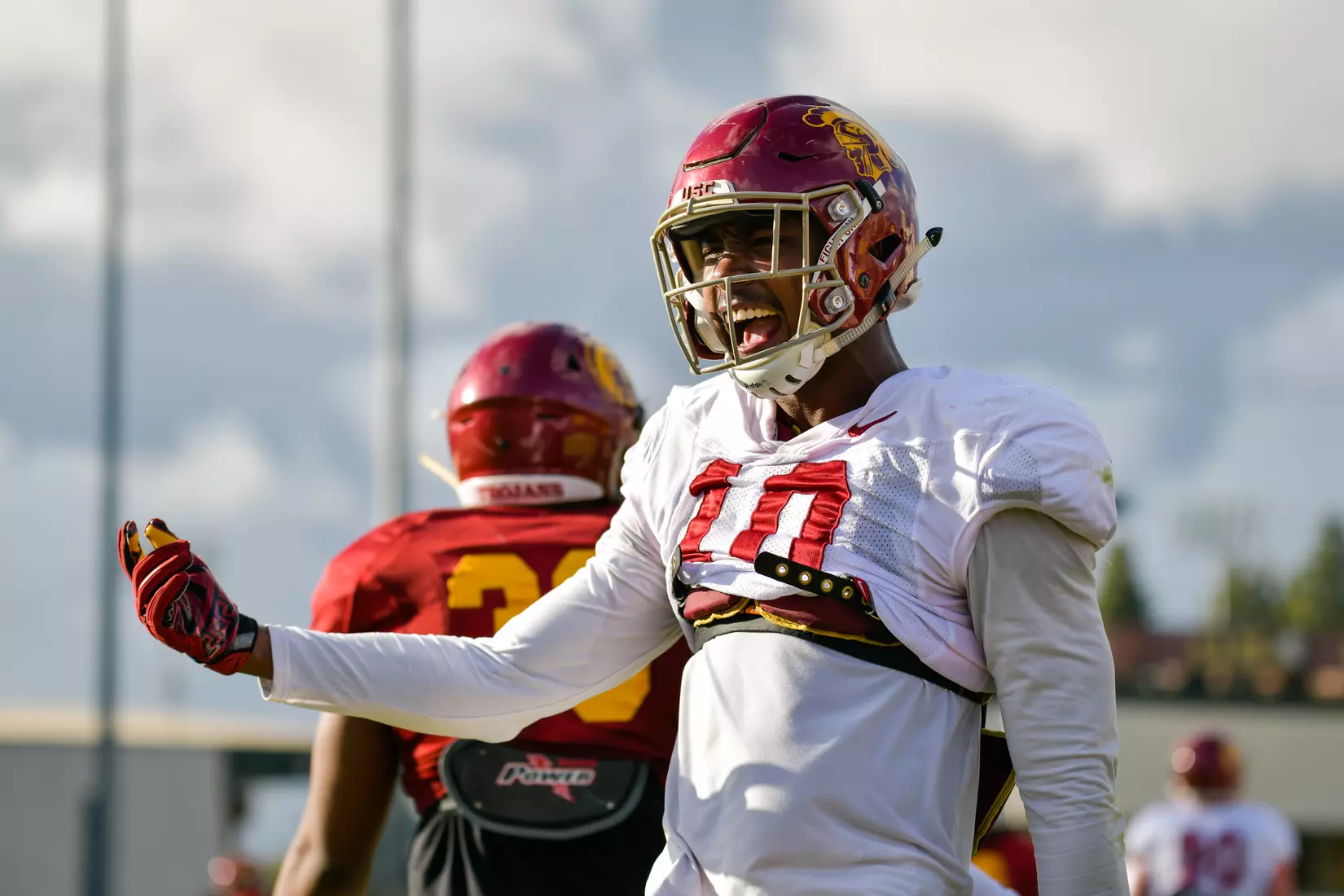 The USC Trojans hold their fifth spring football practice at Howard Jones Field on March 21, 2019.