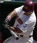 Bill Peavey takes a cut in the bottom of the seventh inning Saturday in Omaha.