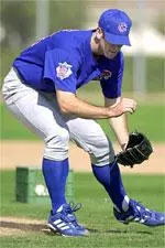 Mark Prior fields a ground ball during the first day of drills at Spring Training.